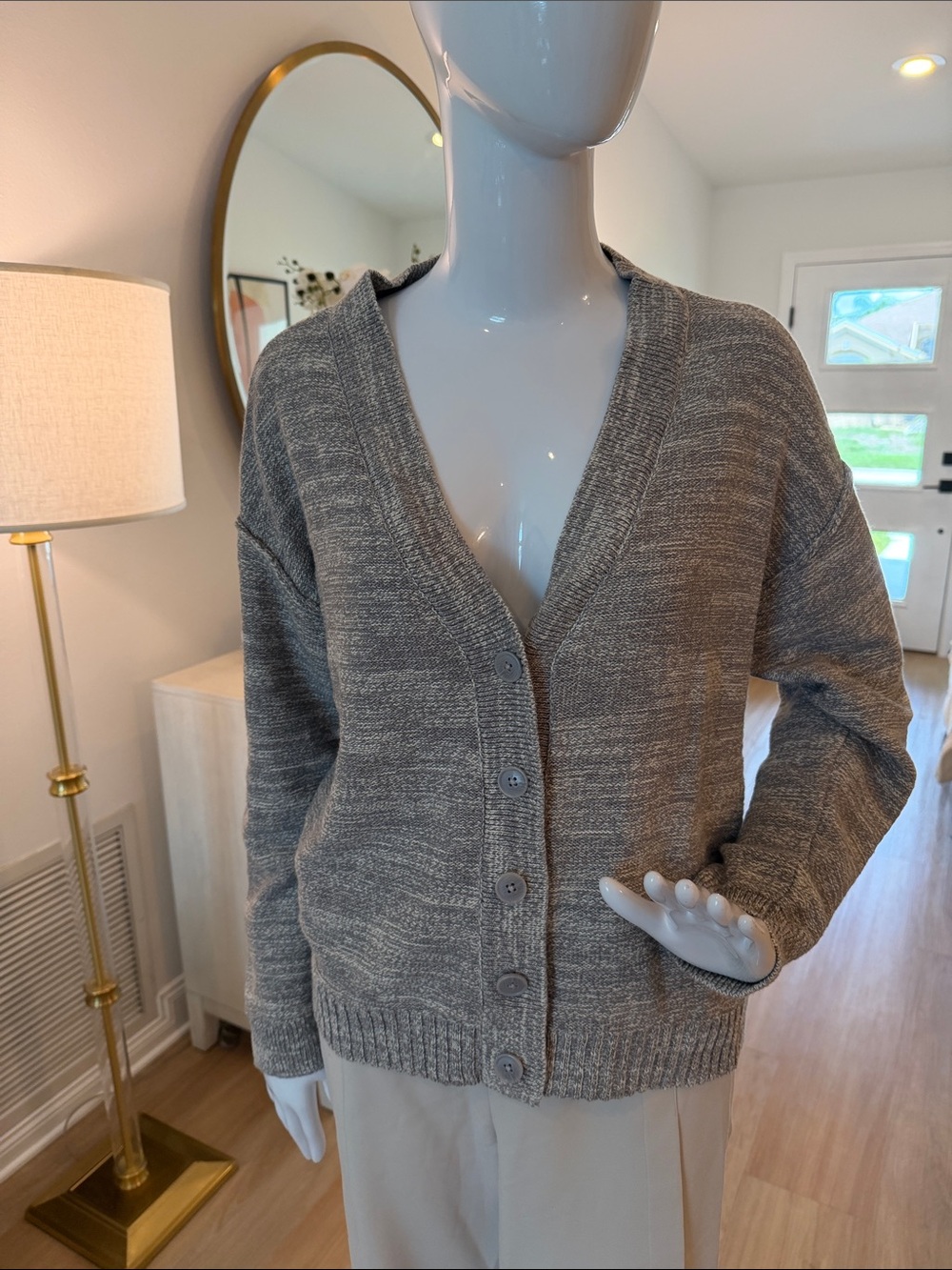 Peace Love World Heather Gray V-Neck Button Front Cardigan